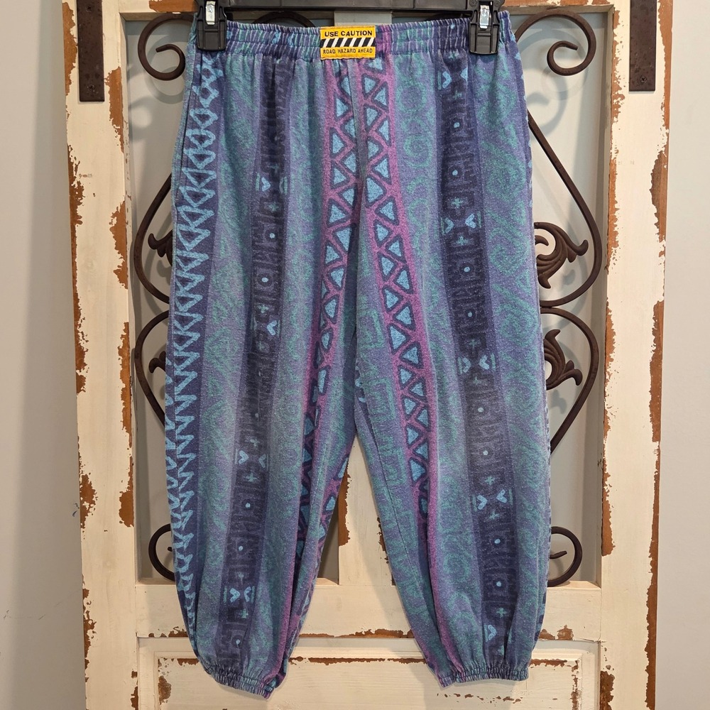 Vintage Rifle America Kids Sweatpants 90s Geometric Tribal Purple Blue Small
